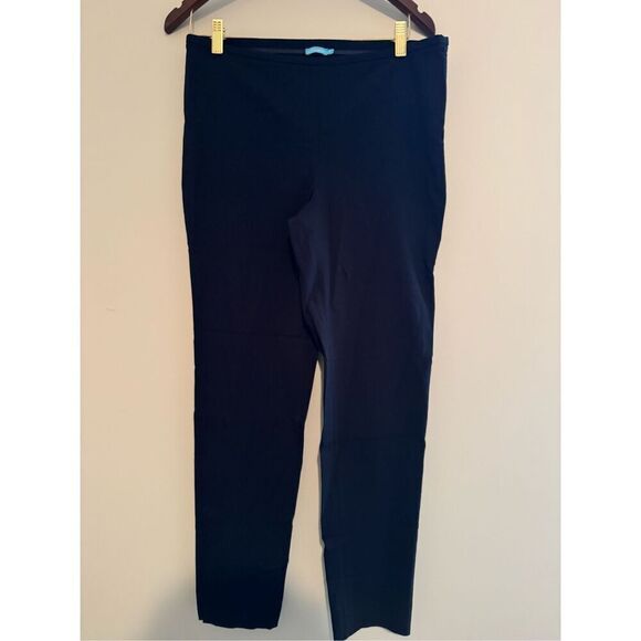 J MCLAUGHLIN Womens Sz 10 NavyBeige Side Zip Rayon Nylon Stretch Slim Pants Crop - Picture 1 of 9